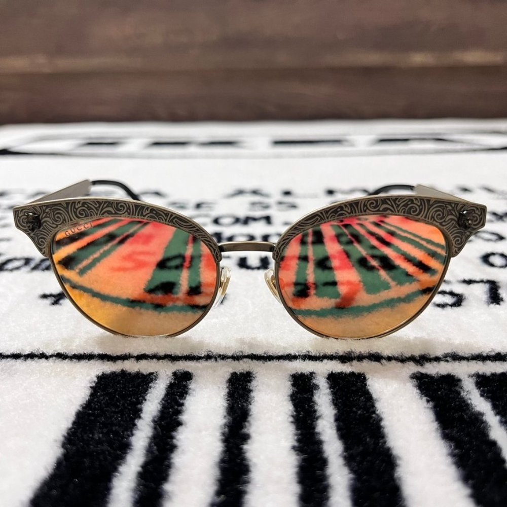 Gucci Sunglasses RARE GG0220S 001 Bronze Frame Orange Gold Mirror Lens 52MM